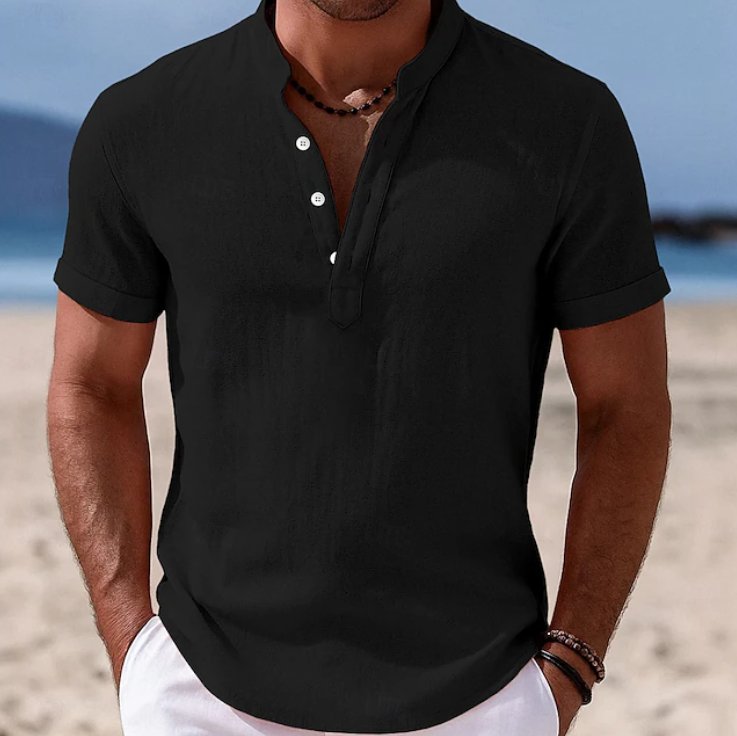 Men's Linen Short Sleeve Shirt - Black