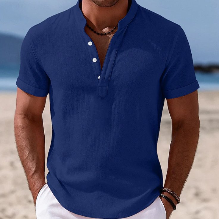 Men's Linen Short Sleeve Shirt - Blue