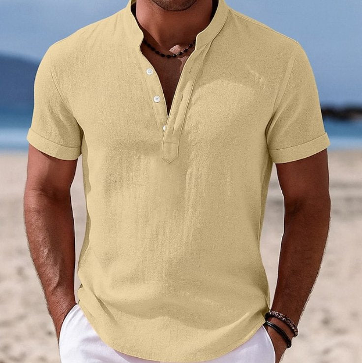 Men's Linen Short Sleeve Shirt - Yellow