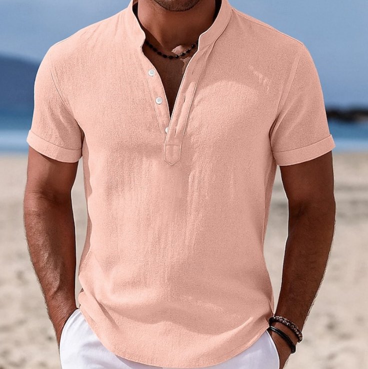 Men's Linen Short Sleeve Shirt - Pink