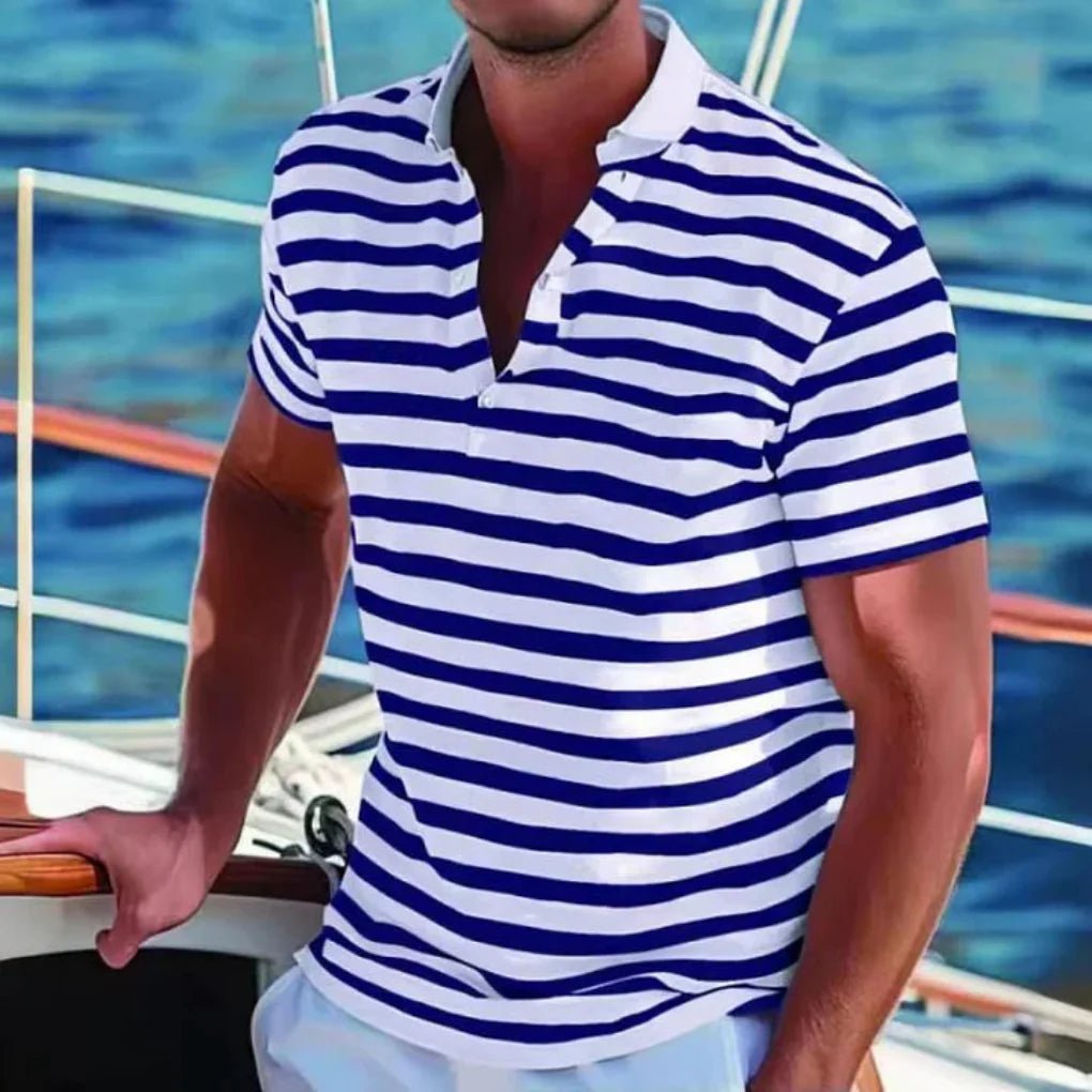 Men's Striped Slim Polo Shirt - Navy Blue