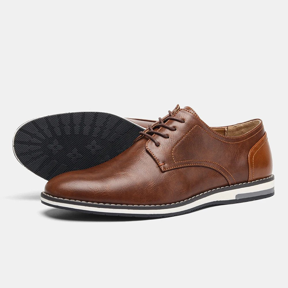 Men's Faux Leather Derby Shoes - Brown