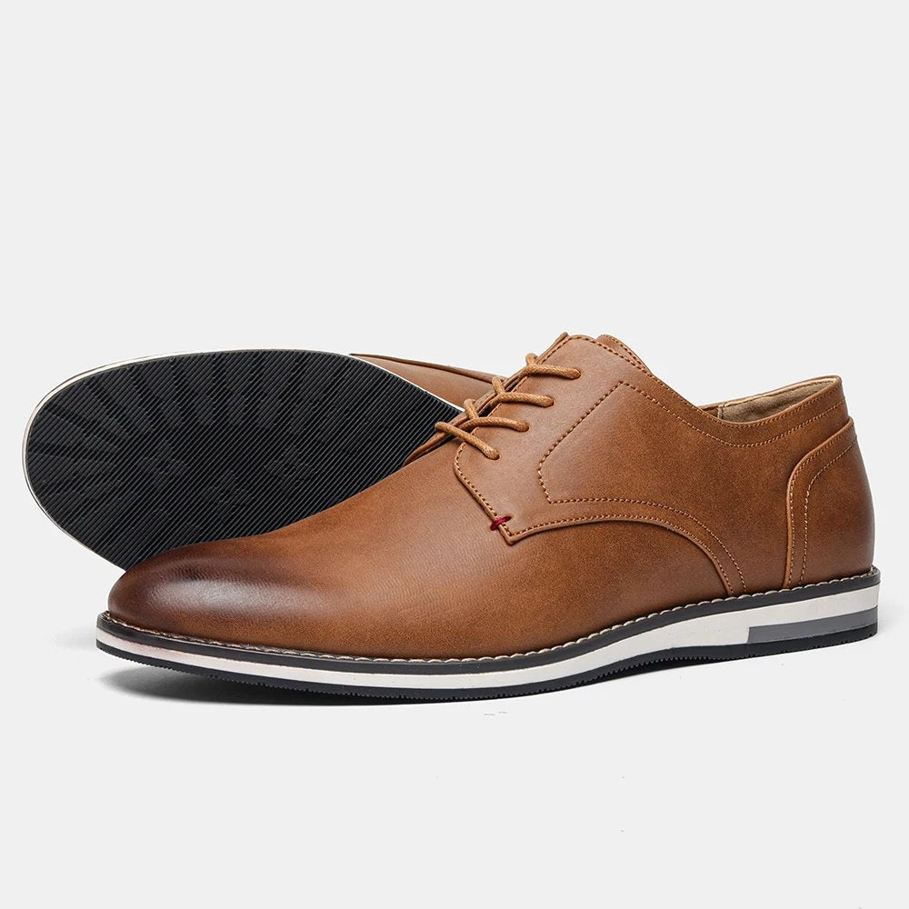 Men's Faux Leather Derby Shoes - Light Brown