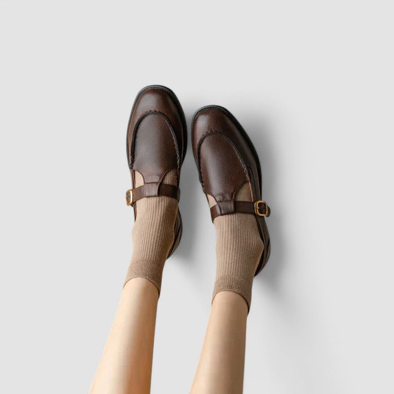 Women's Leather T-Strap Mary Janes - Brown