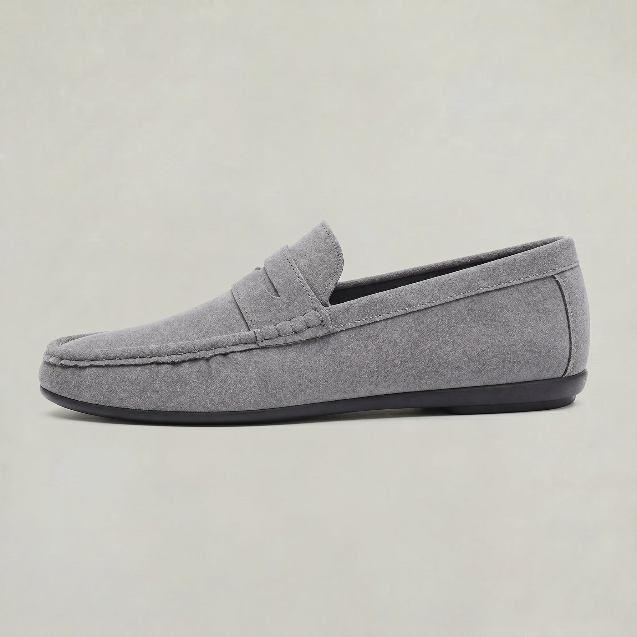 Men's Suede Moc-Toe Penny Loafers - Grey