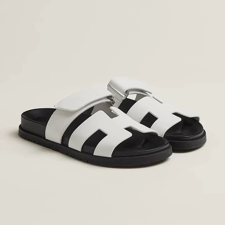 Unisex Leather Slide Sandals - White