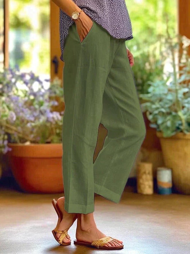 Women's Cropped Wide-Leg Pants - Green