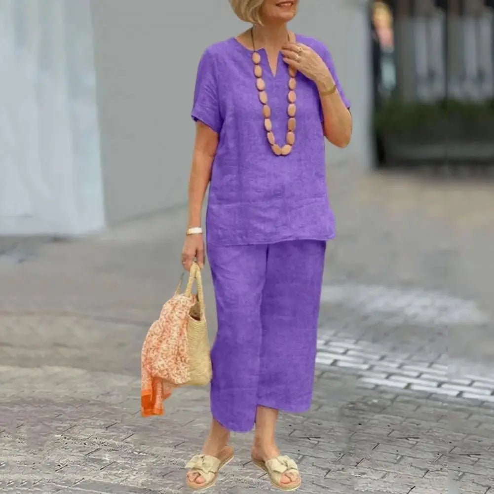 Women's Cropped Wide-Leg Two-Piece Set - Purple