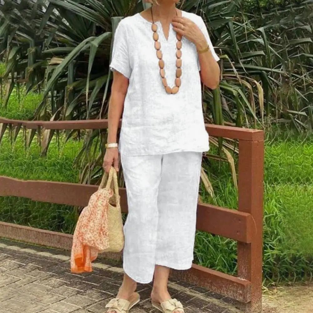 Women's Cropped Wide-Leg Two-Piece Set - White
