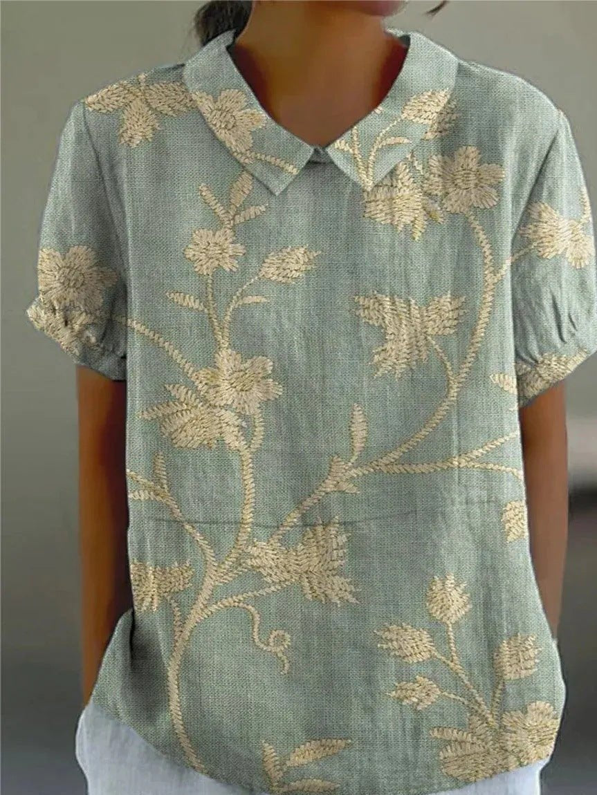 Women's Floral Blouse - Green-yellow