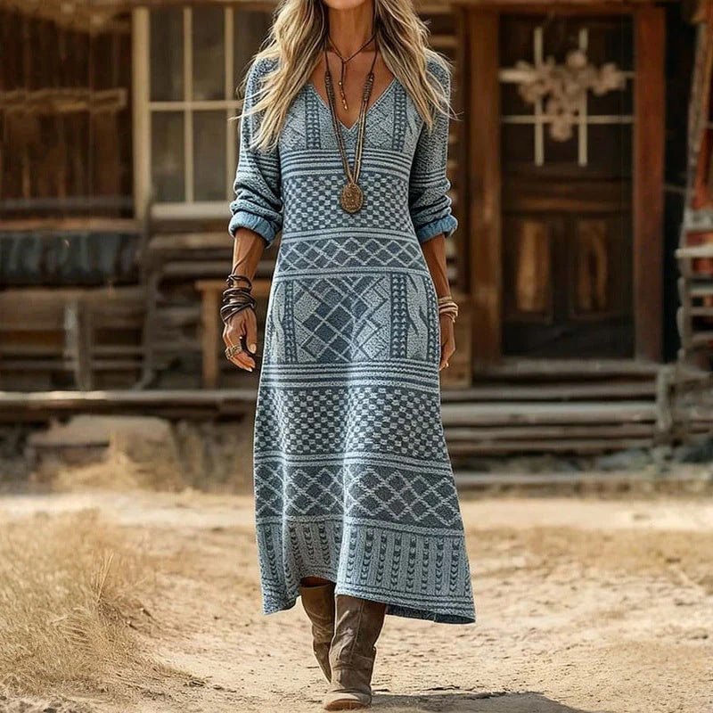 Women's Floral V-Neck Maxi Dress - Light Blue