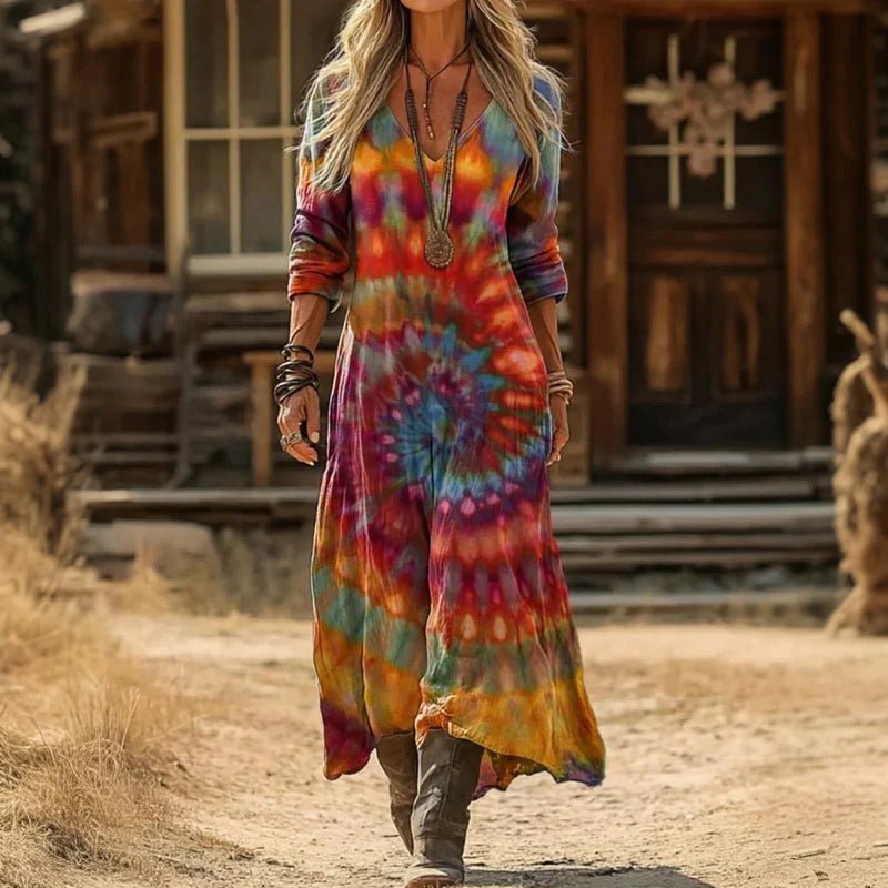 Women's Floral V-Neck Maxi Dress - Multicolor