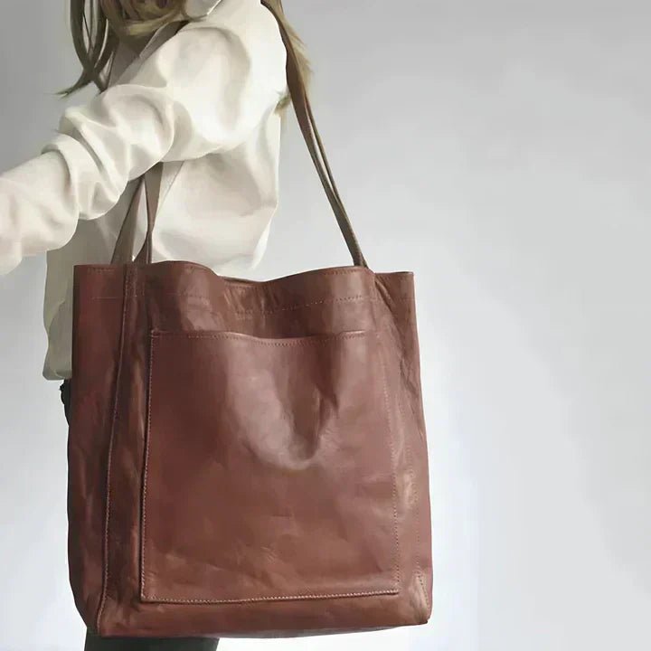 Women's Oversized Leather Tote - Dark Brown