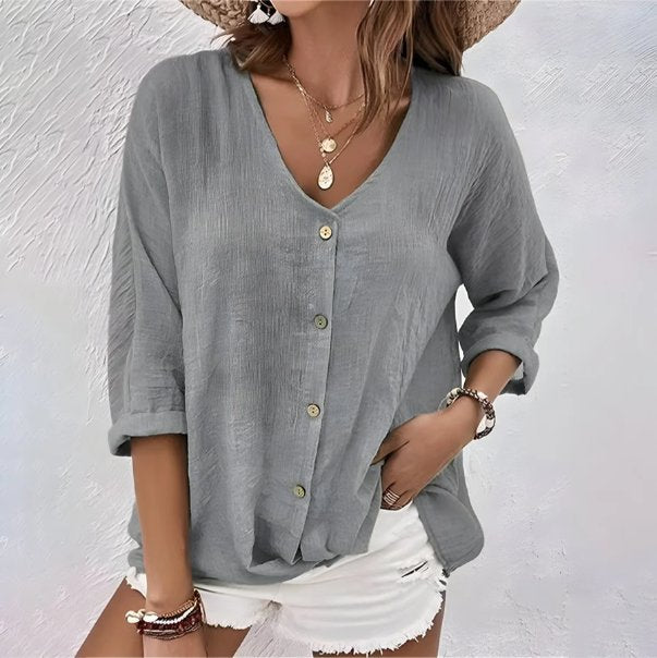 Women's Oversized V-Neck Blouse - Gray