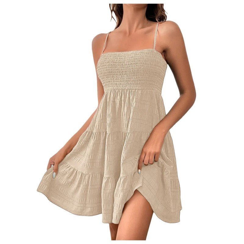 Women's Square Neck Mini Dress - Beige