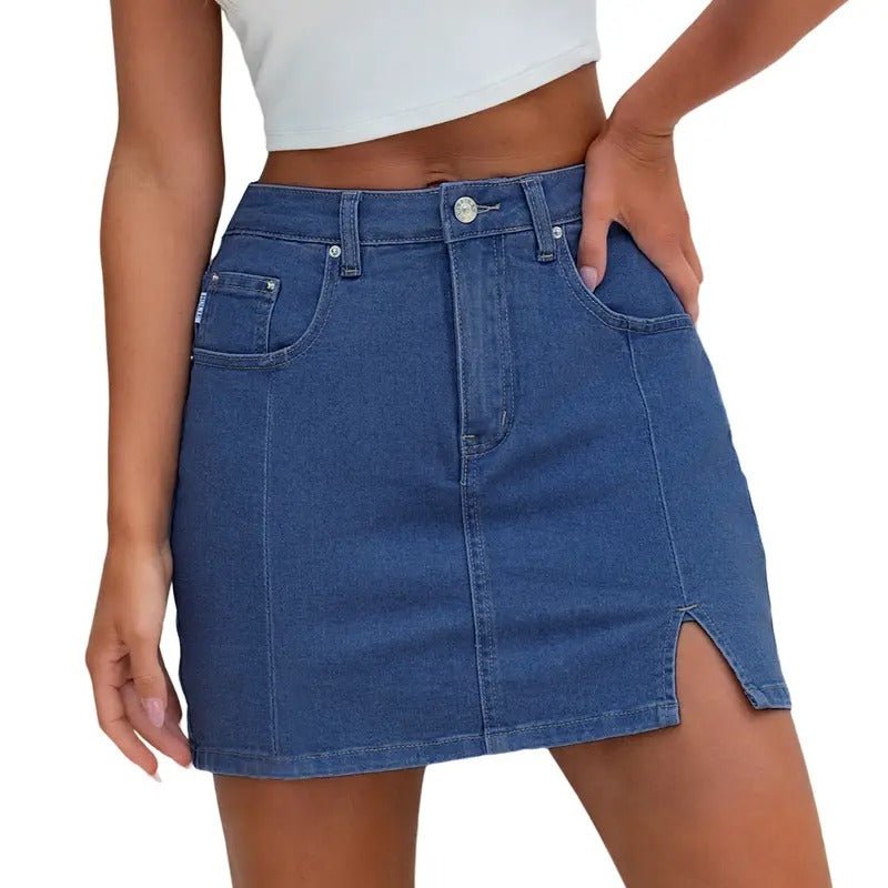 Women's High-Waisted Denim Skirt - Medium Blue