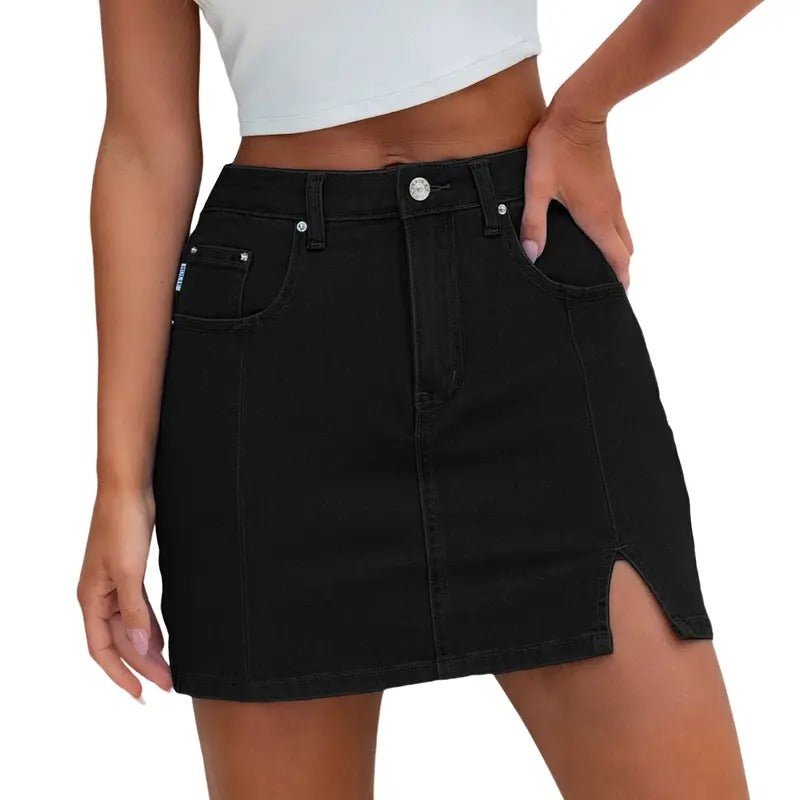 Women's High-Waisted Denim Skirt - Black