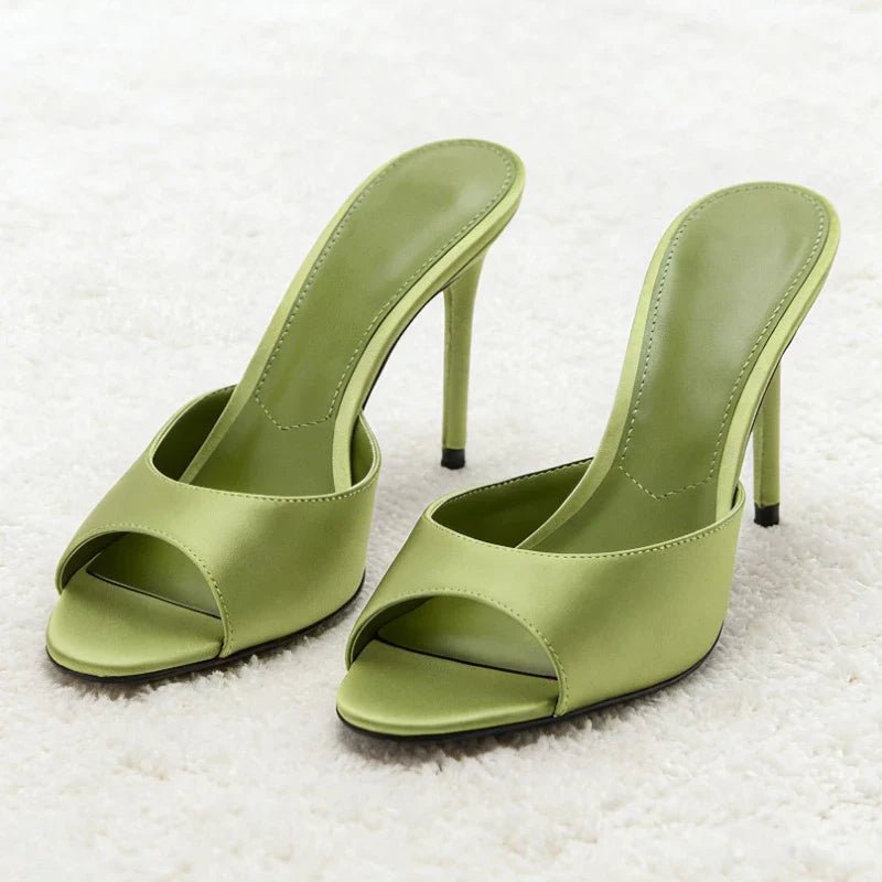 Women's Satin Peep-Toe Stiletto Sandals - Green