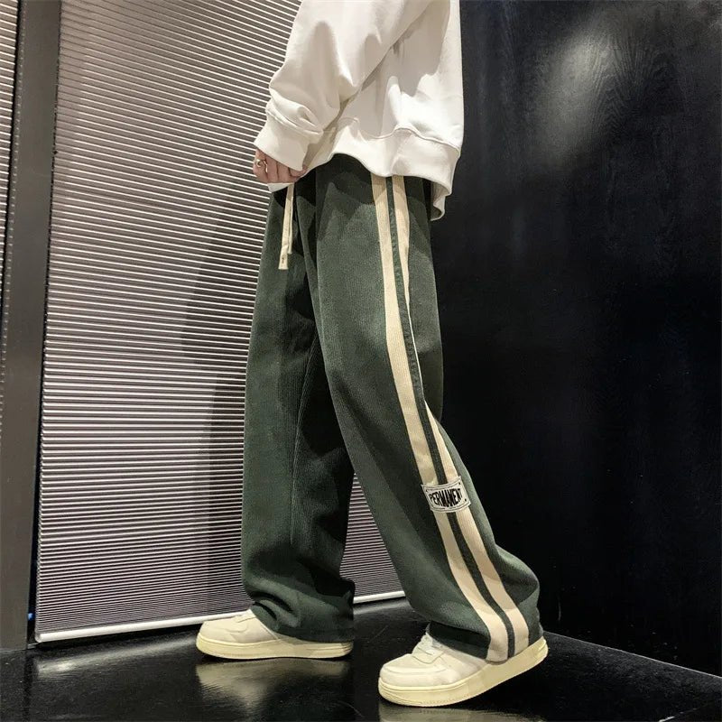 Men's Side-Stripe Wide-Leg Pants - Green