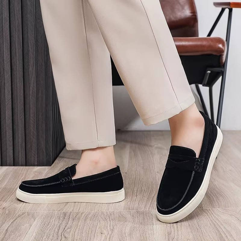 Men's Suede Slip-On Penny Loafers - Black