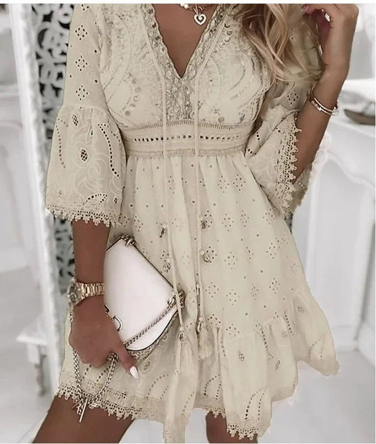 Women's Boho V-Neck Mini Dress