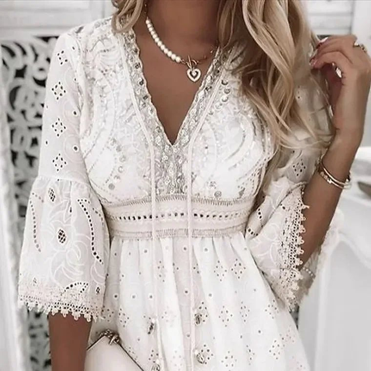 Women's Boho V-Neck Mini Dress
