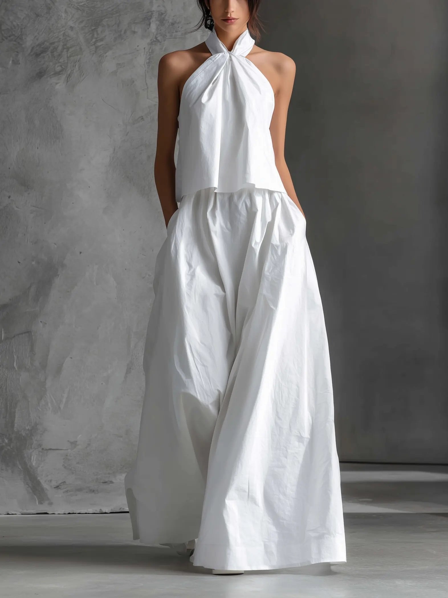 Women's Halter Top and Skirt Set - White