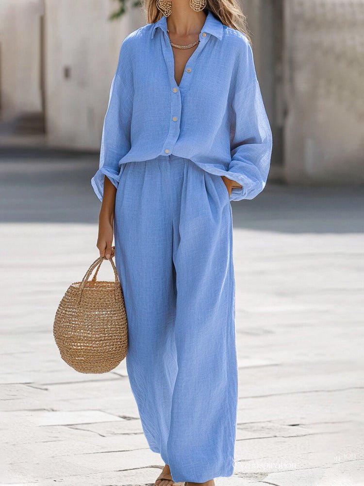 Women's Wide-Leg Two-Piece Set - Blue