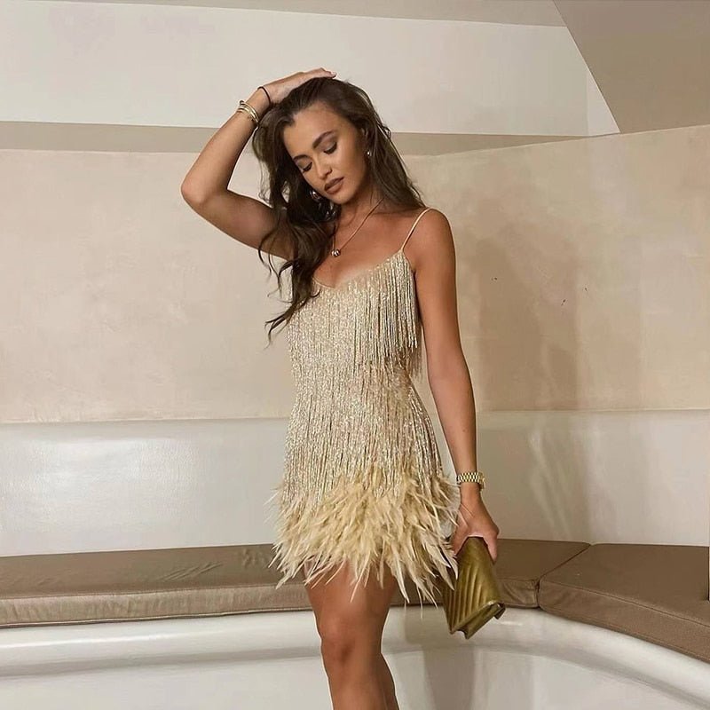 Women's Cocktail Mini Dress - Beige