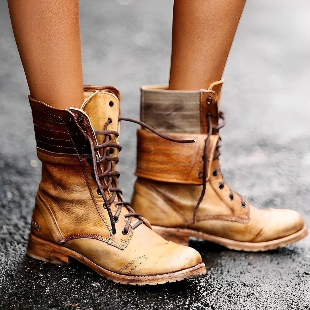 Lace Up Combat Boots - Khaki