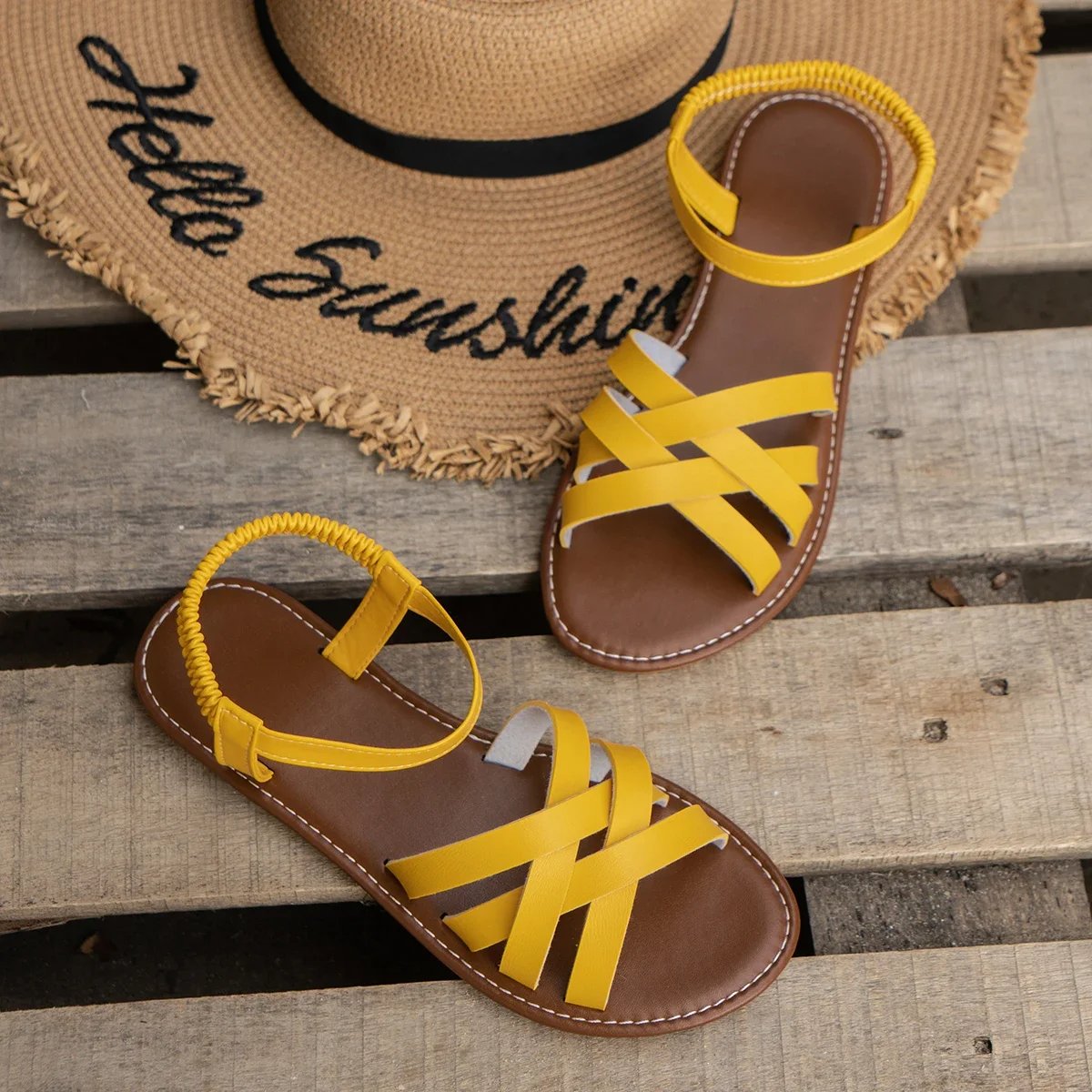 Women's Flat Gladiator Sandals - Yellow