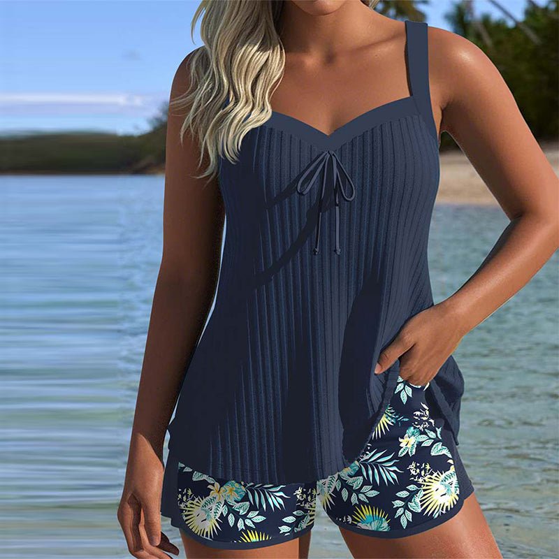 Women's Floral Tankini Set - Navy Blue