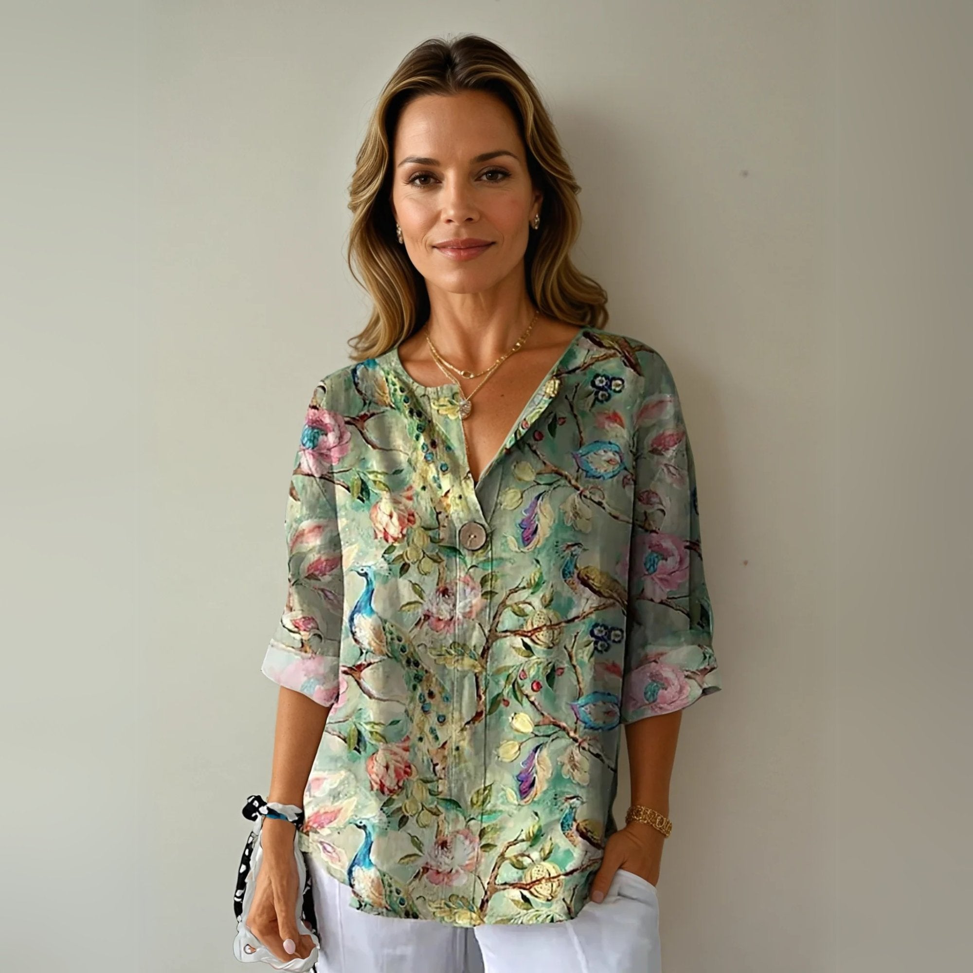 Women's Floral V-Neck Tunic - Green