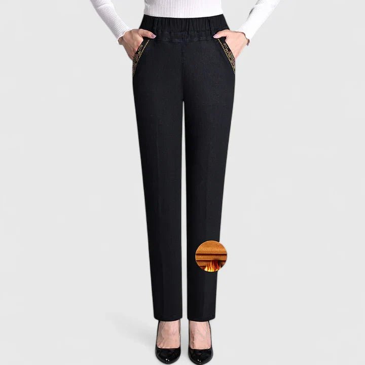 Women's High-Waisted Slim Jeans - Black (Winter Thickness)