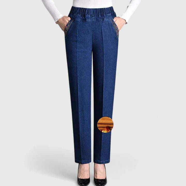 Women's High-Waisted Slim Jeans - Dark Blue (Winter Thickness)