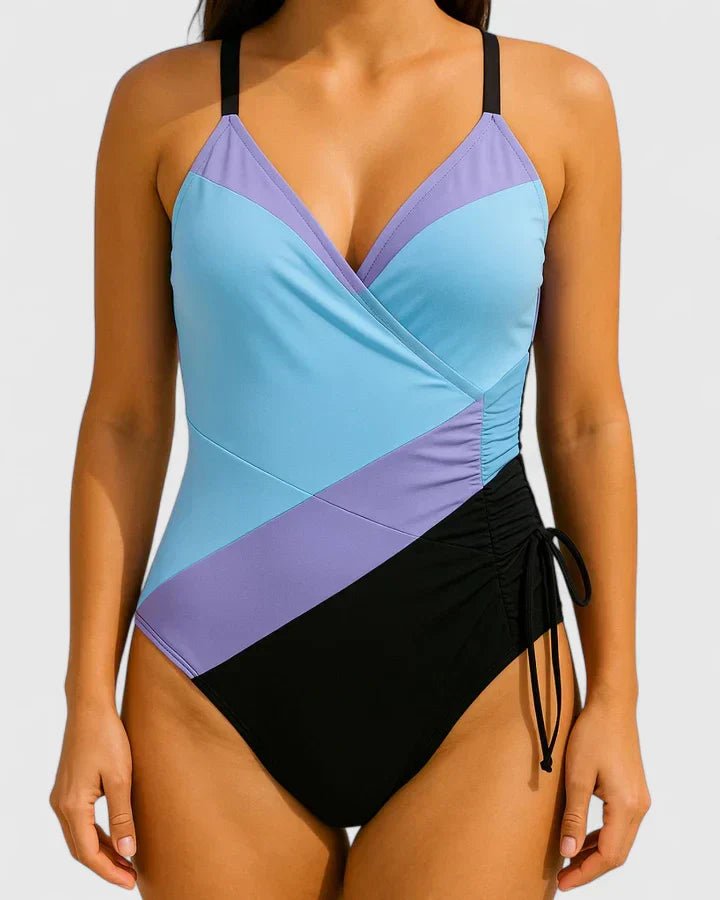 Women's Striped One-Piece Swimsuit - Striped Blue