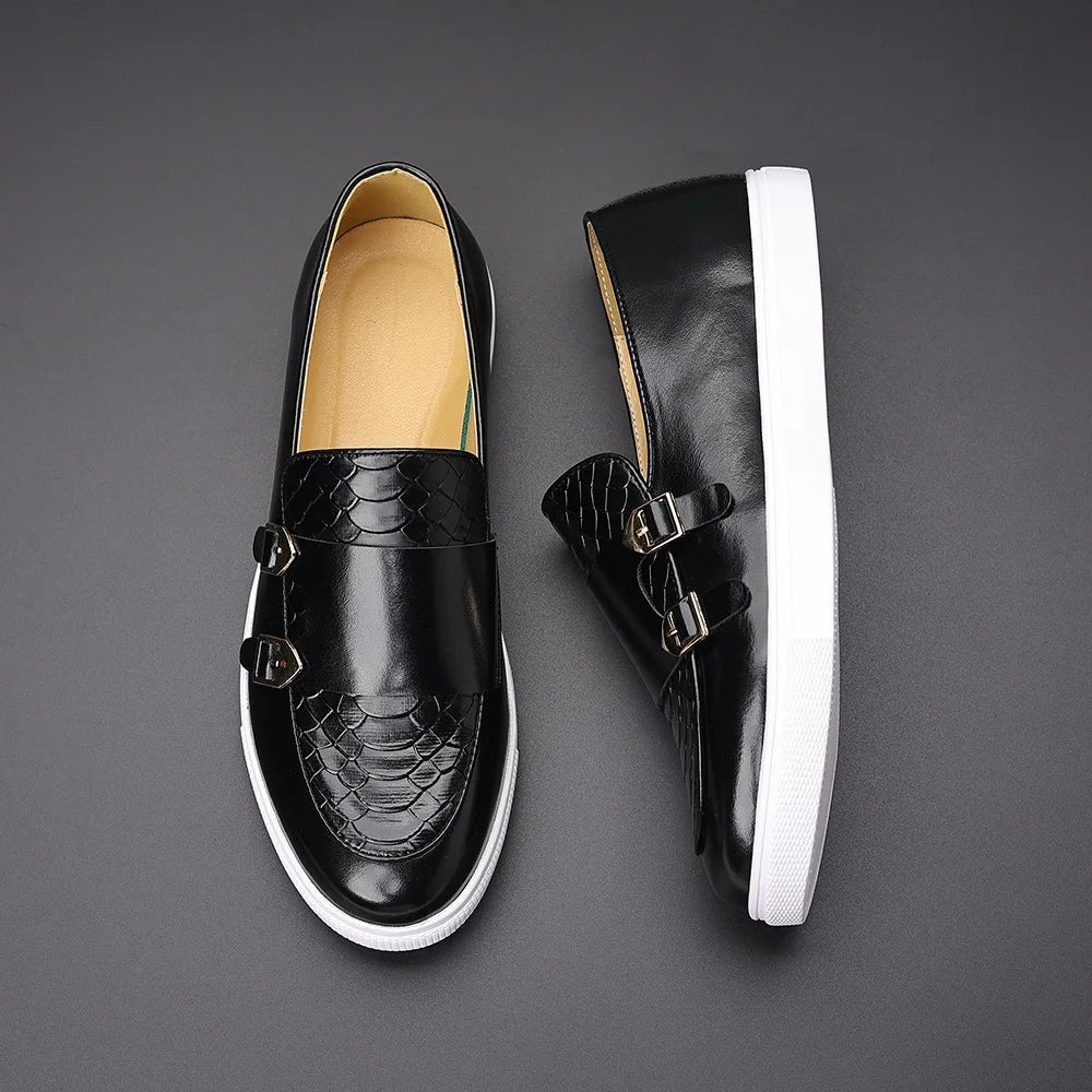 Men's Faux Leather Monk Strap Loafers - Black