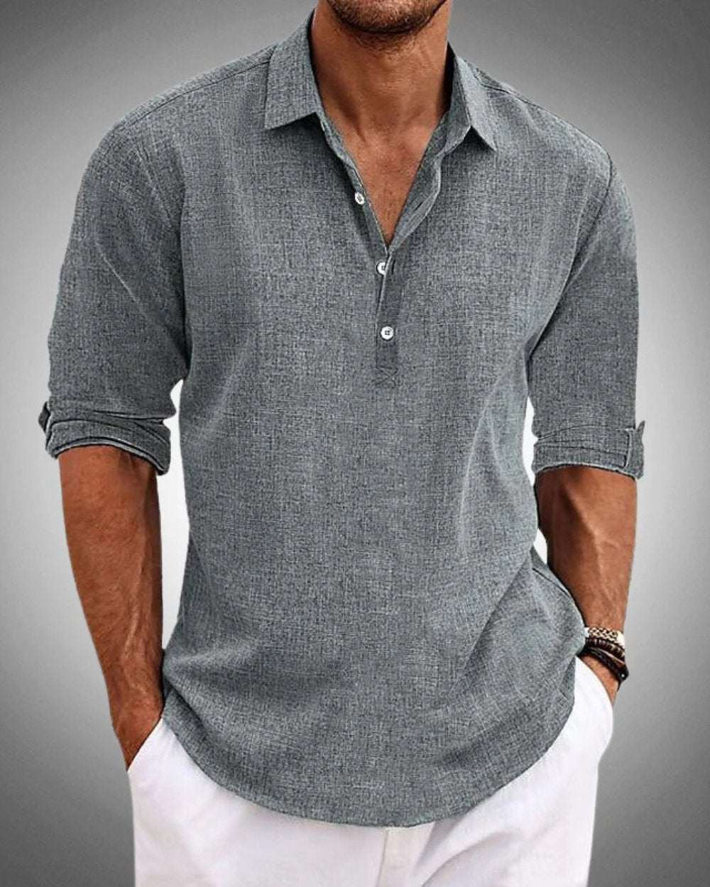Men's Henley Shirt - Gray