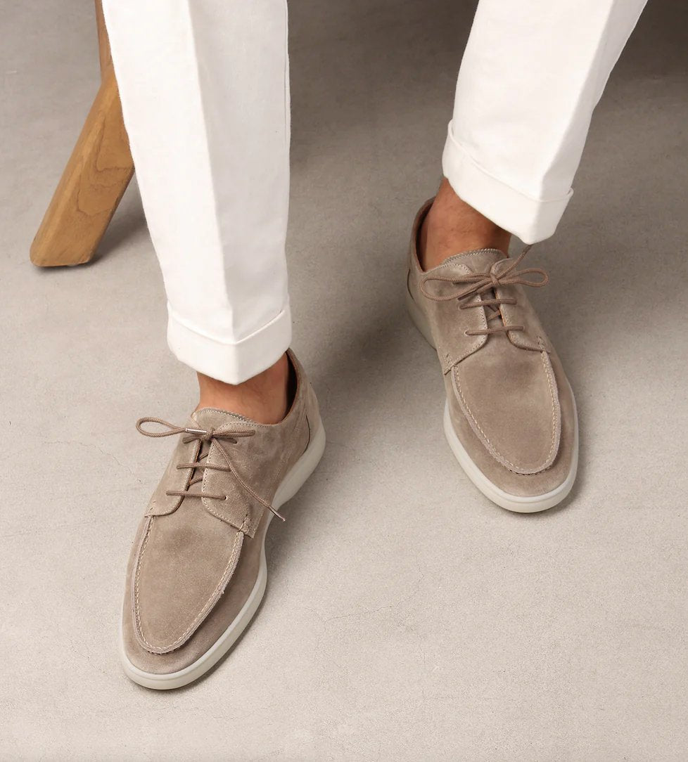 Men's Suede Derby Shoes - Beige