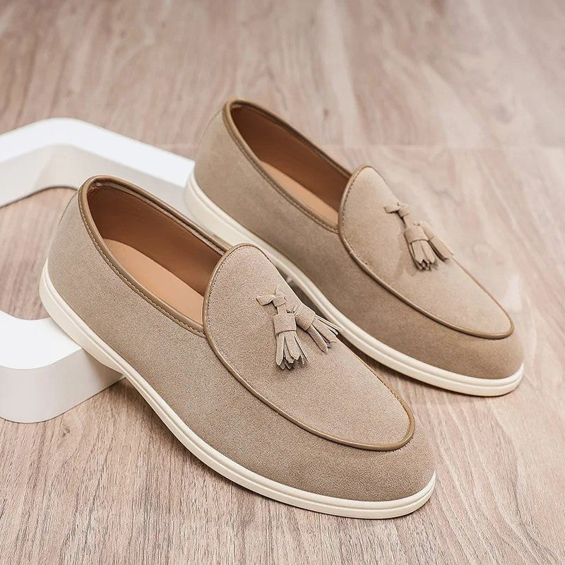 Men's Suede Platform Penny Loafers - Beige