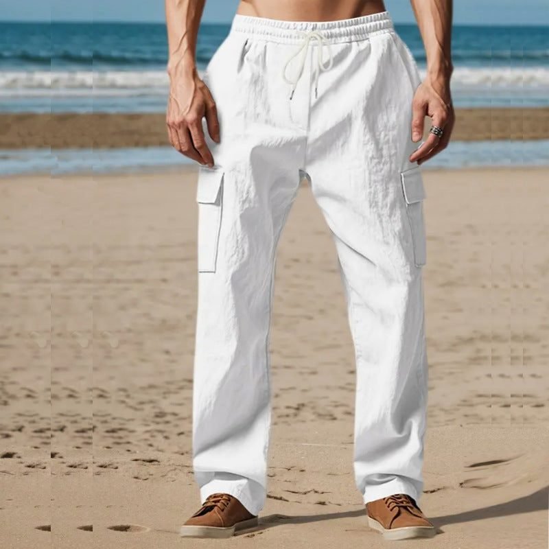 Men's Linen Blend Cargo Pants - White