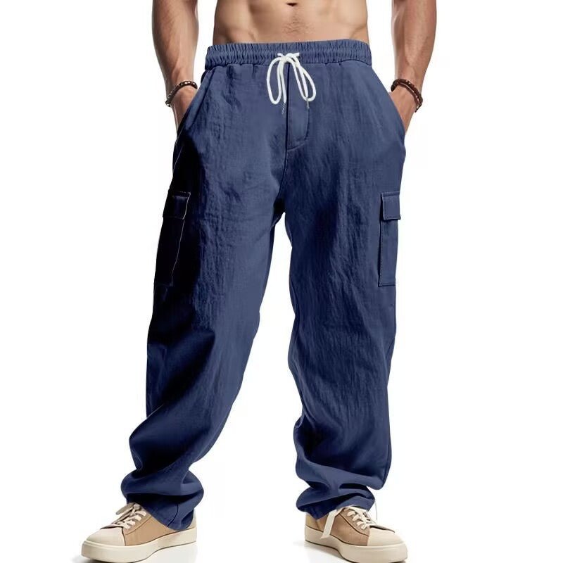 Men's Linen Blend Cargo Pants - Navy