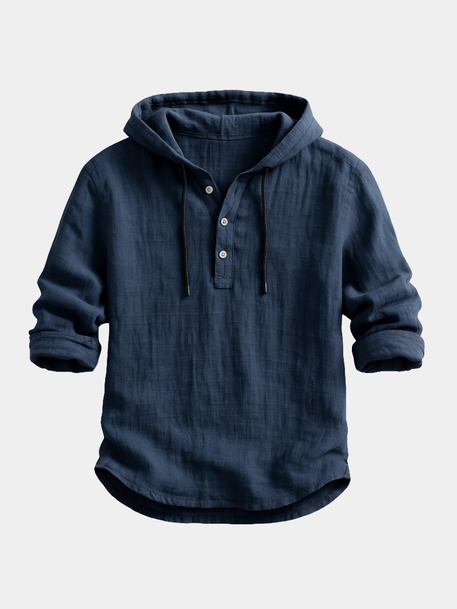 Men's Linen Blend Hooded Henley