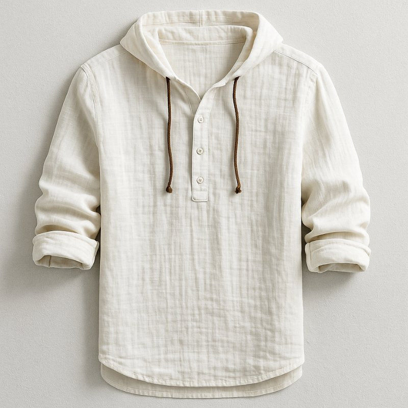 Men's Linen Blend Hooded Henley - White