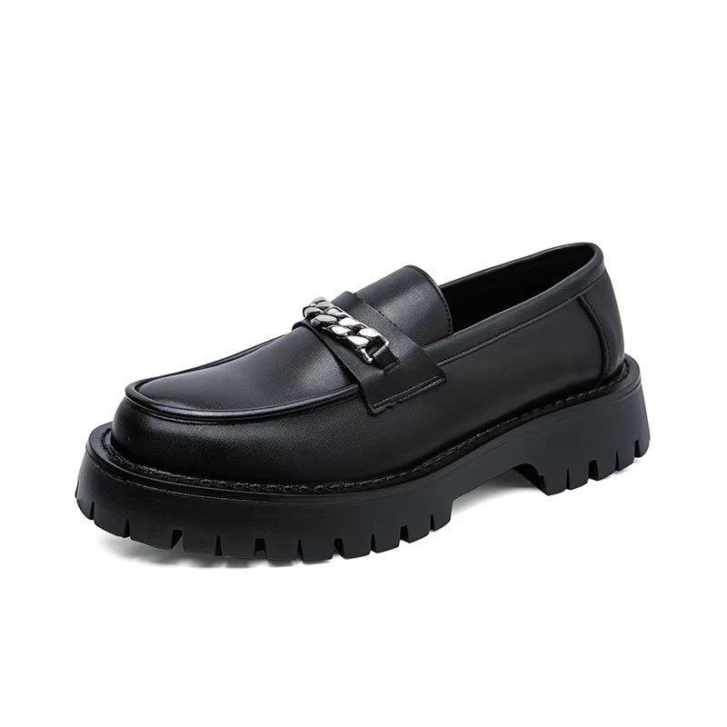 Men's Leather Platform Loafers - Black - Chain