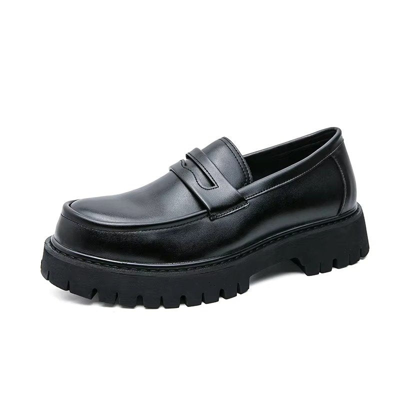 Men's Leather Platform Loafers - Black - 1