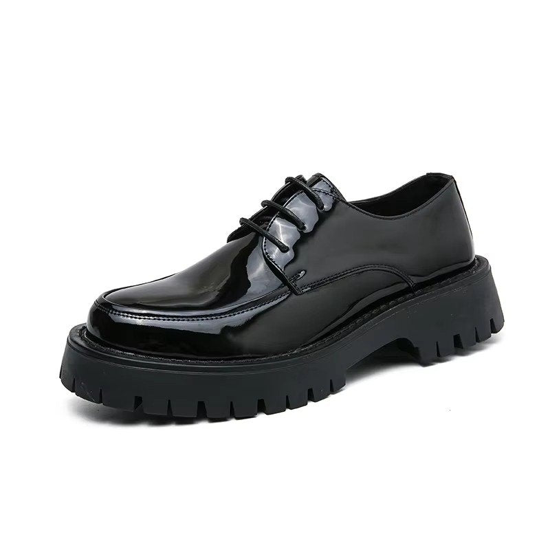 Men's Leather Platform Loafers - Black - Lace-up 2