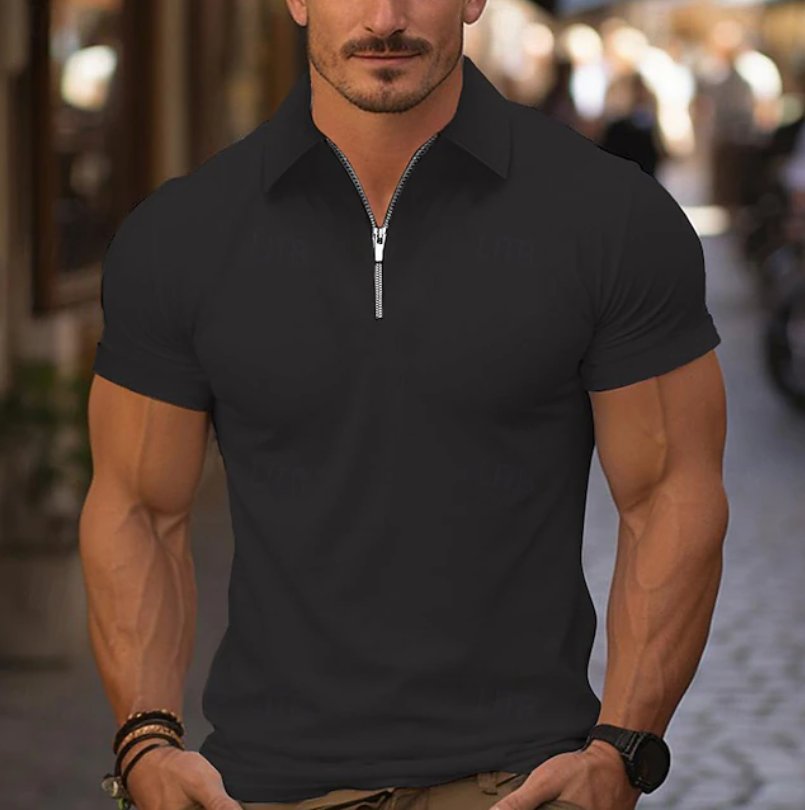 Men's Slim Zip Polo Shirt - Black