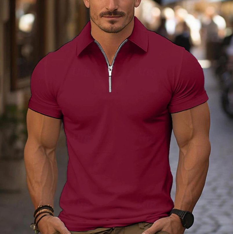 Men's Slim Zip Polo Shirt - Red
