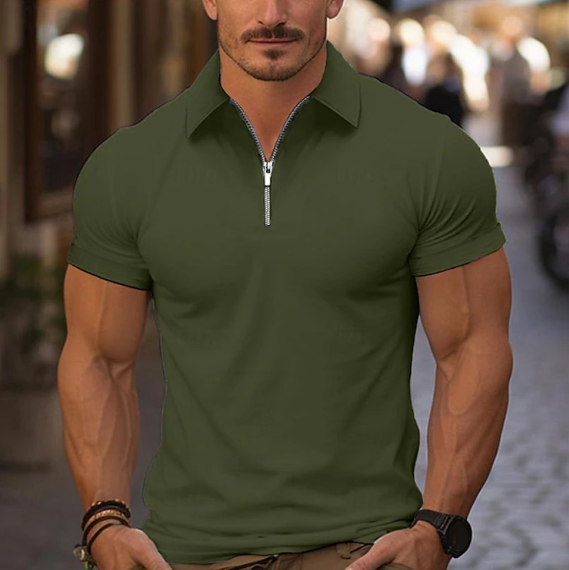 Men's Slim Zip Polo Shirt - Green